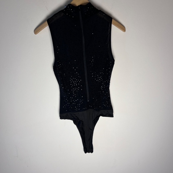 Windsor Sheer Glitter/Bedazzled High Neck Sleeveless Snap Bodysuit NWT Size M - Picture 2 of 8
